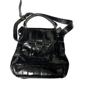 Vintage Kurt Geiger Black croc print leather‎ bucket bag purse made in italy